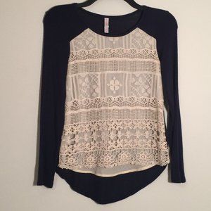 Xhilaration Girl's Long Sleeve Navy/Cream Top Lg